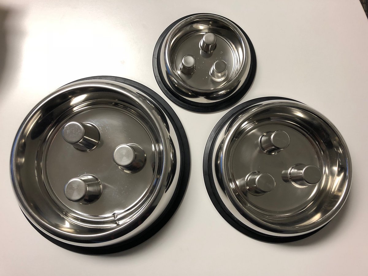 stainless steel brake fast slow feed bowls with non-skid bottom