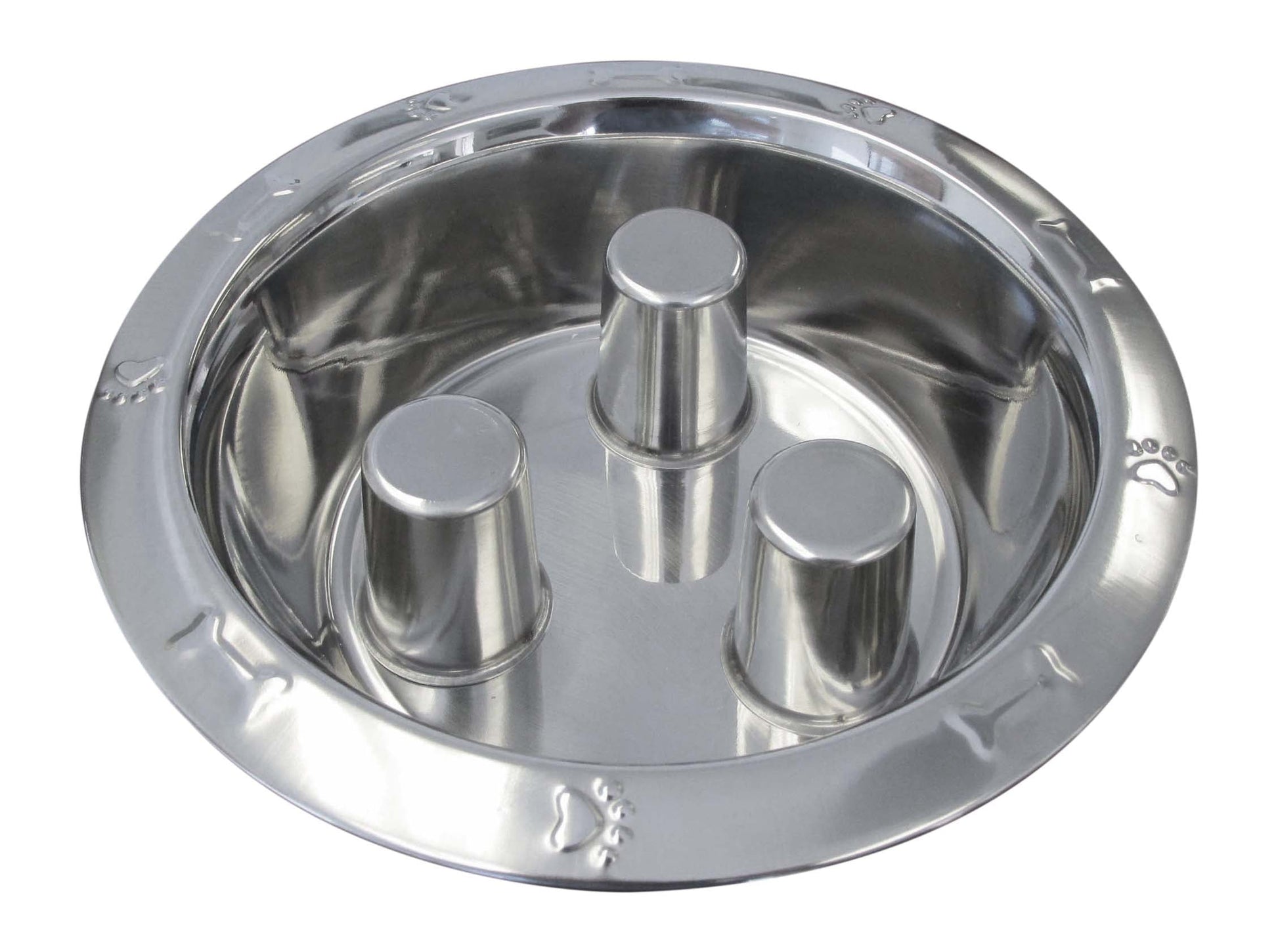 stainless steel brake fast slow feed bowls with embossed paw print pattern